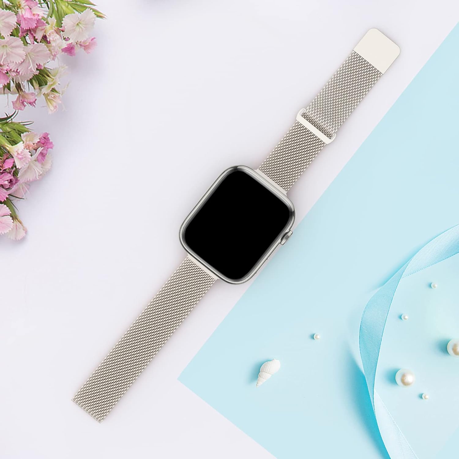 Correa de cierre magnético de malla de acero inoxidable compatible con Apple Watch de 1.496 pulgadas, 1.575 pulgadas, 1.654 pulgadas, 1.654