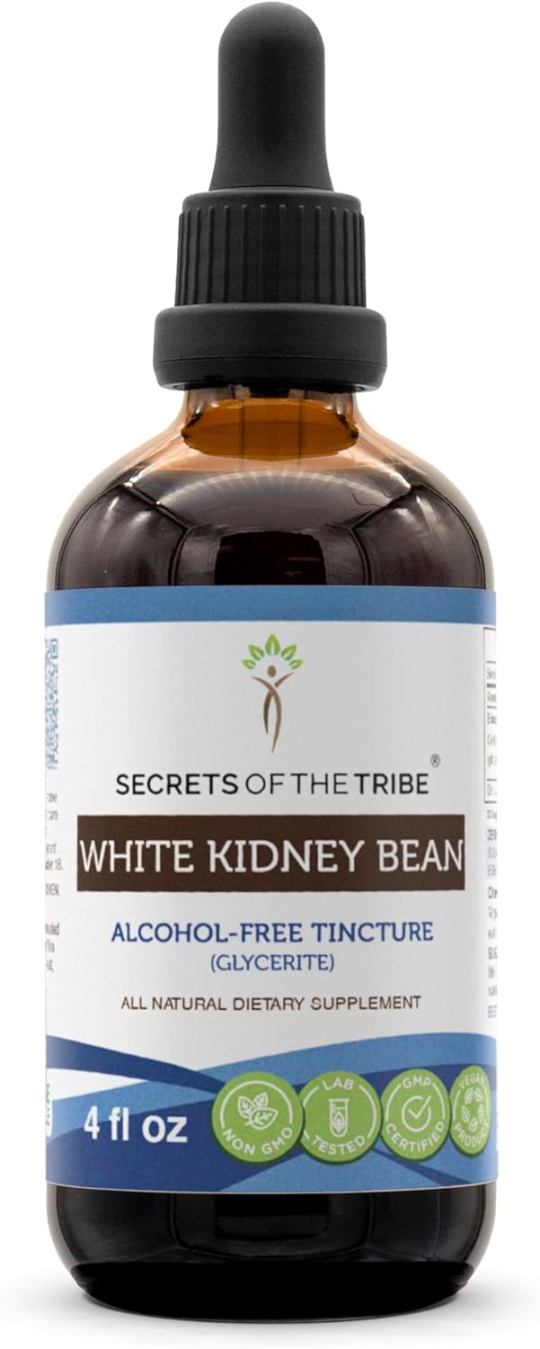 Secrets of the Tribe Extracto de tintura de frijol blanco sin alcohol, gotas de hierbas de alta potencia, tintura hecha de Phaseolus vulgaris para