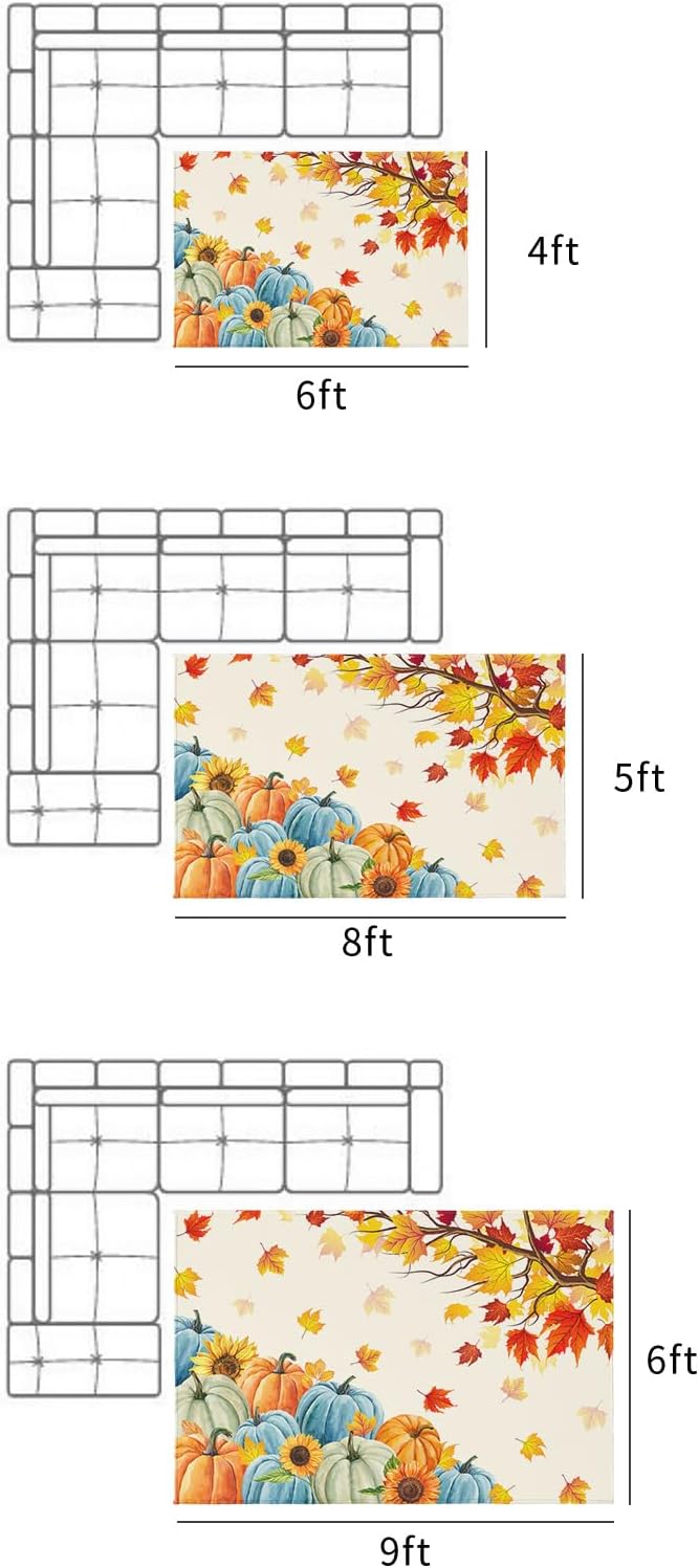 Thanksgiving Fall Outdoor Rugs for 5’x8′ Patios Clearance, RV Camping Mat Rug Portable Outside Rug Indoor Outdoor Area Rug Mat for Beach Deck Pool