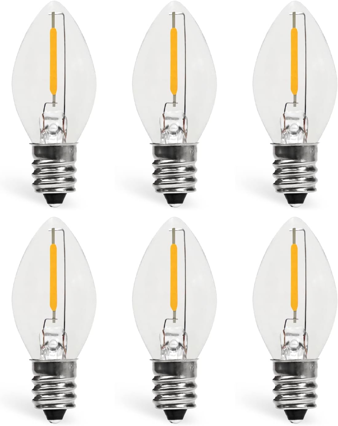 C7 0.6W 2700K con bombilla LED estándar E12 Candelabro, luz nocturna de repuesto, paquete de 6