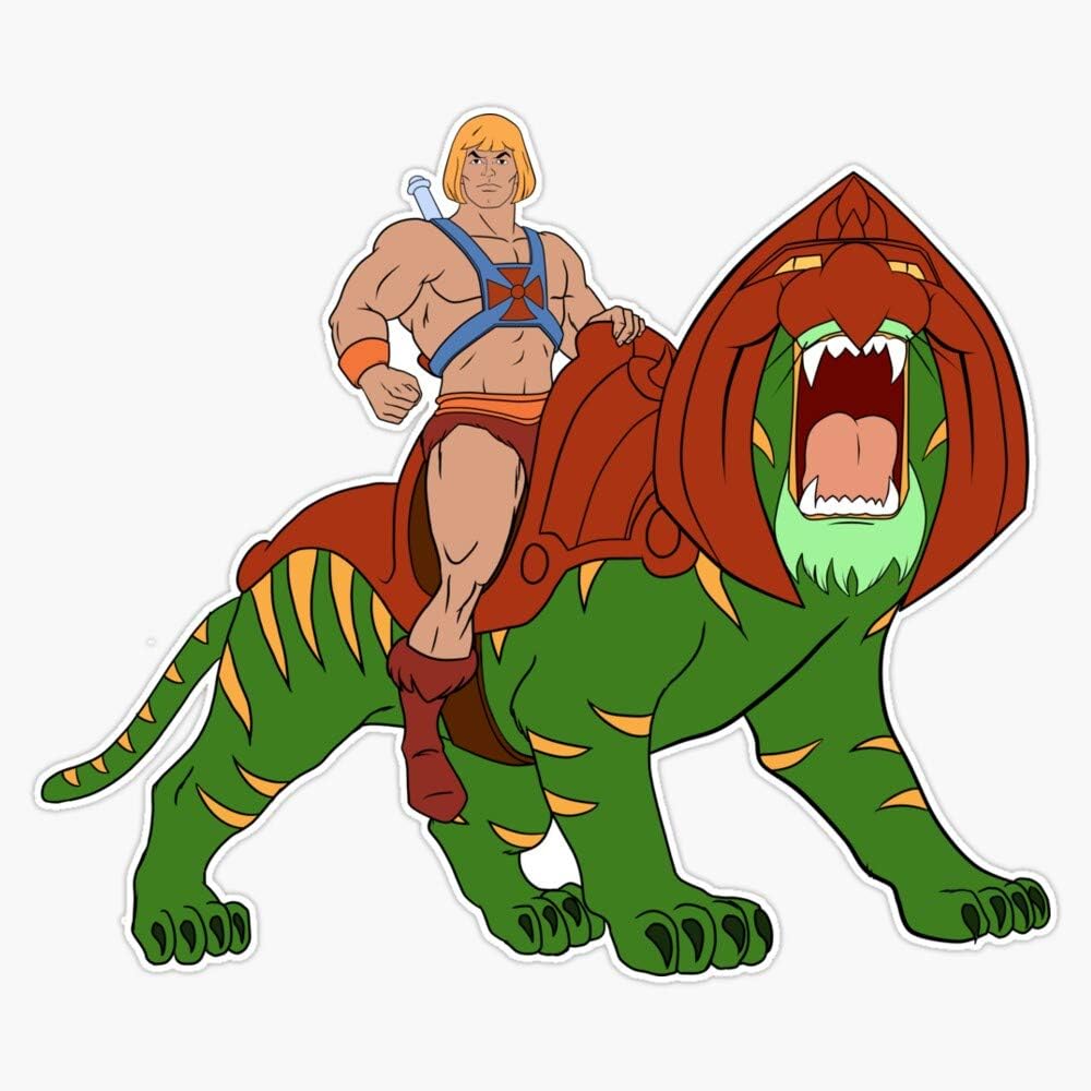 He-Man and Tiger Tribute – Adhesivo de vinilo impermeable para coche, laptop, pared, ventana, 5 pulgadas