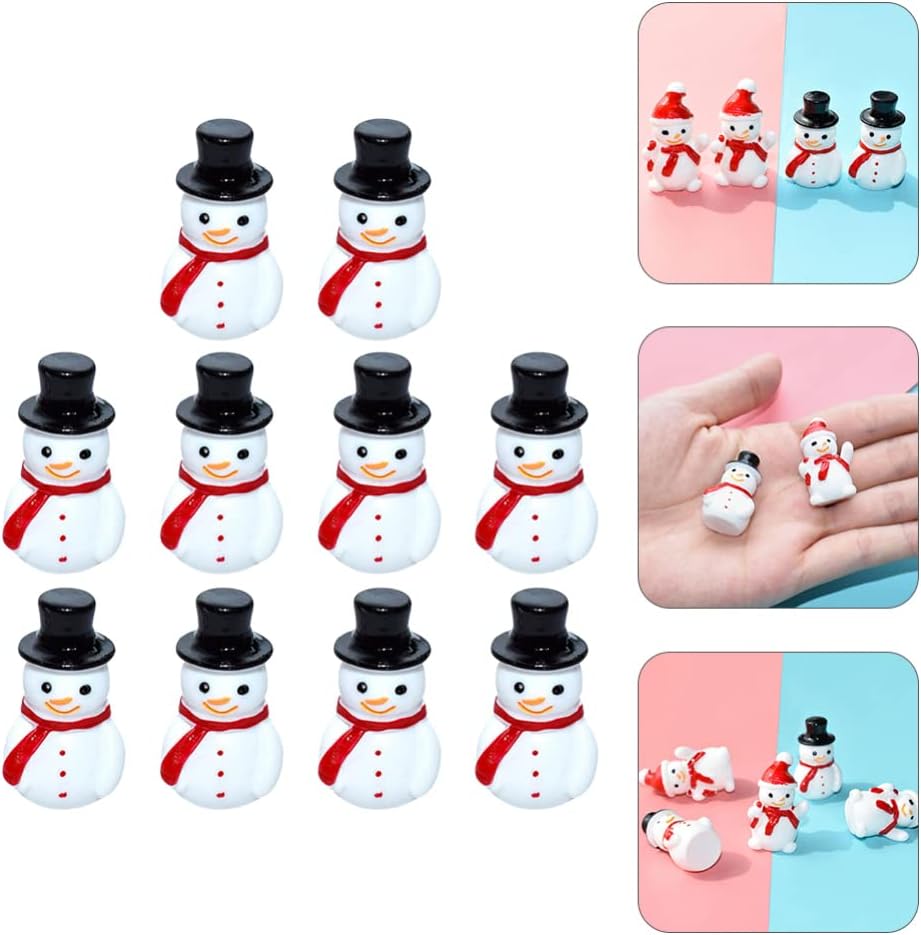 Gadpiparty 10 figuras de muñeco de nieve de Navidad en miniatura, figuras de Navidad, mini muñecos de nieve de resina, micro adornos de paisaje para
