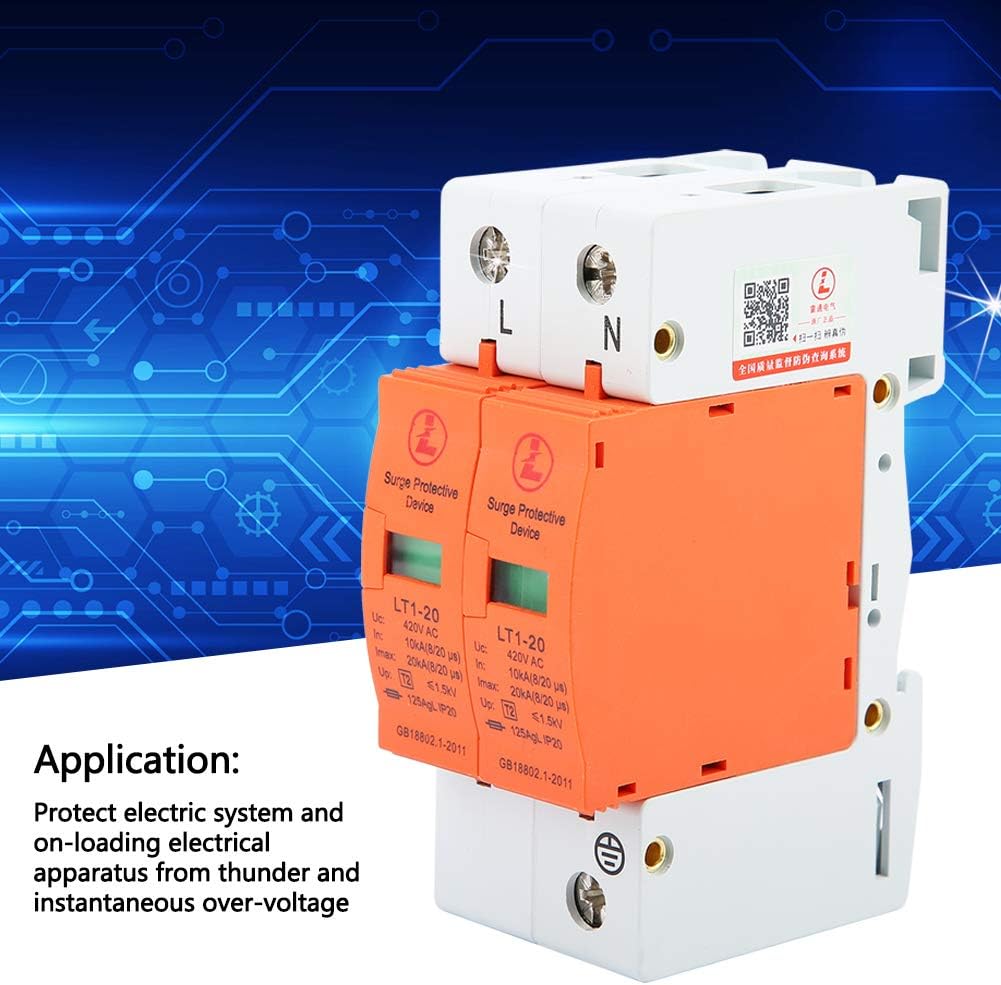 Dispositivo de protección de 2 polos, 1 unidad, protector de montaje en riel DIN, dispositivo de bajo voltaje, 10-20KA 420V, protección electrónica