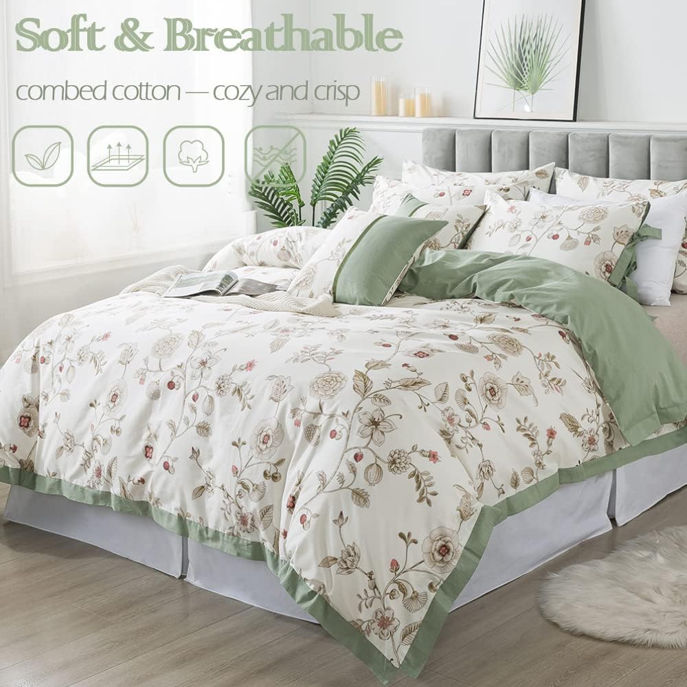 FADFAY Juego de funda de edredón tamaño individual XL, juego de ropa de cama floral 100% algodón, ropa de cama universitaria para dormitorio, funda