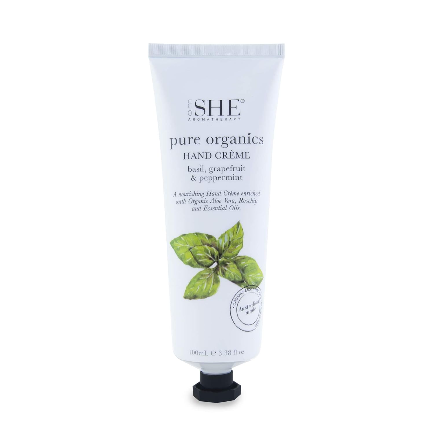 Om She Aromatherapy Pure Organics – Crema de manos – Albahaca, pomelo y menta