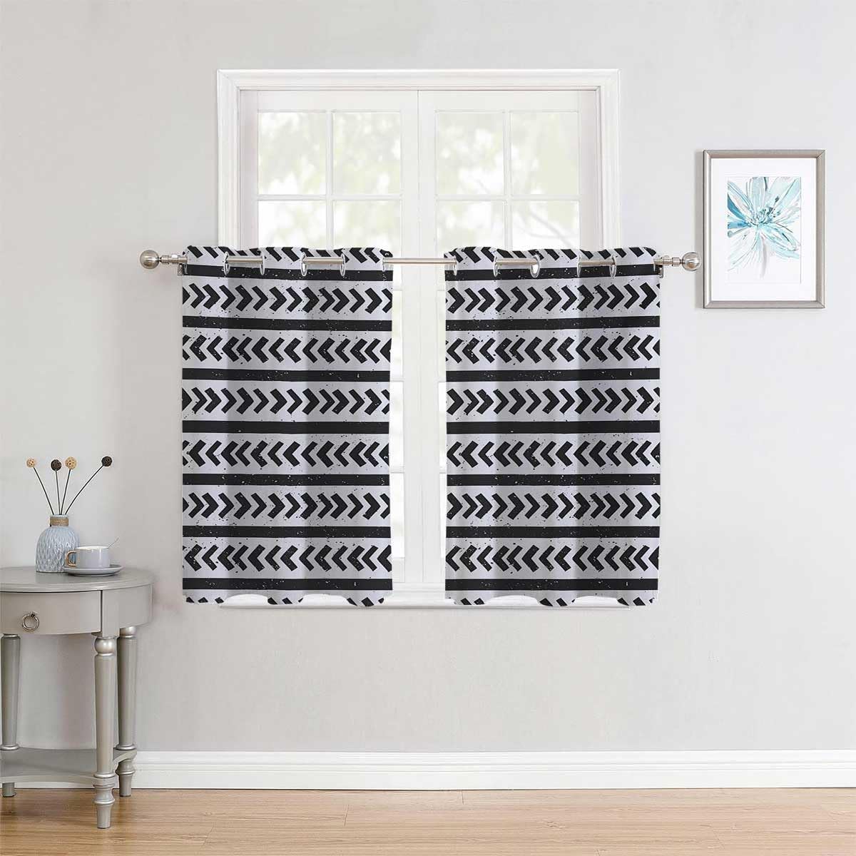 Boho Blackout Curtains Geometric Grommet Short Door Curtains Cortinas para Separar Cuartos 55Inch Width by 72Inch Length,2 Panels