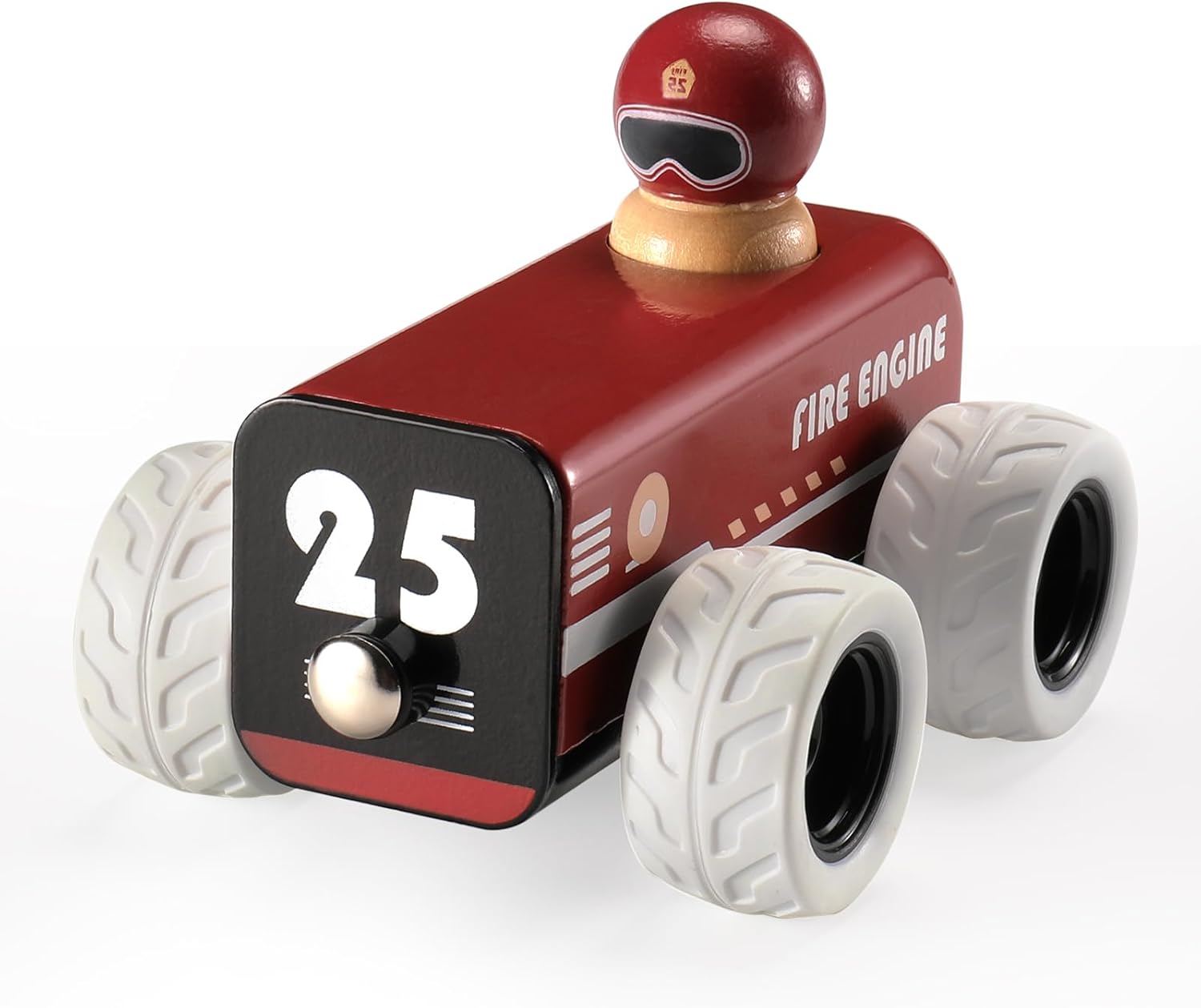 BTB – Coche de madera para tirar hacia atrás, camión de bomberos de juguete, juguete de madera Montessori, auto de juguete clásico retro vintage de