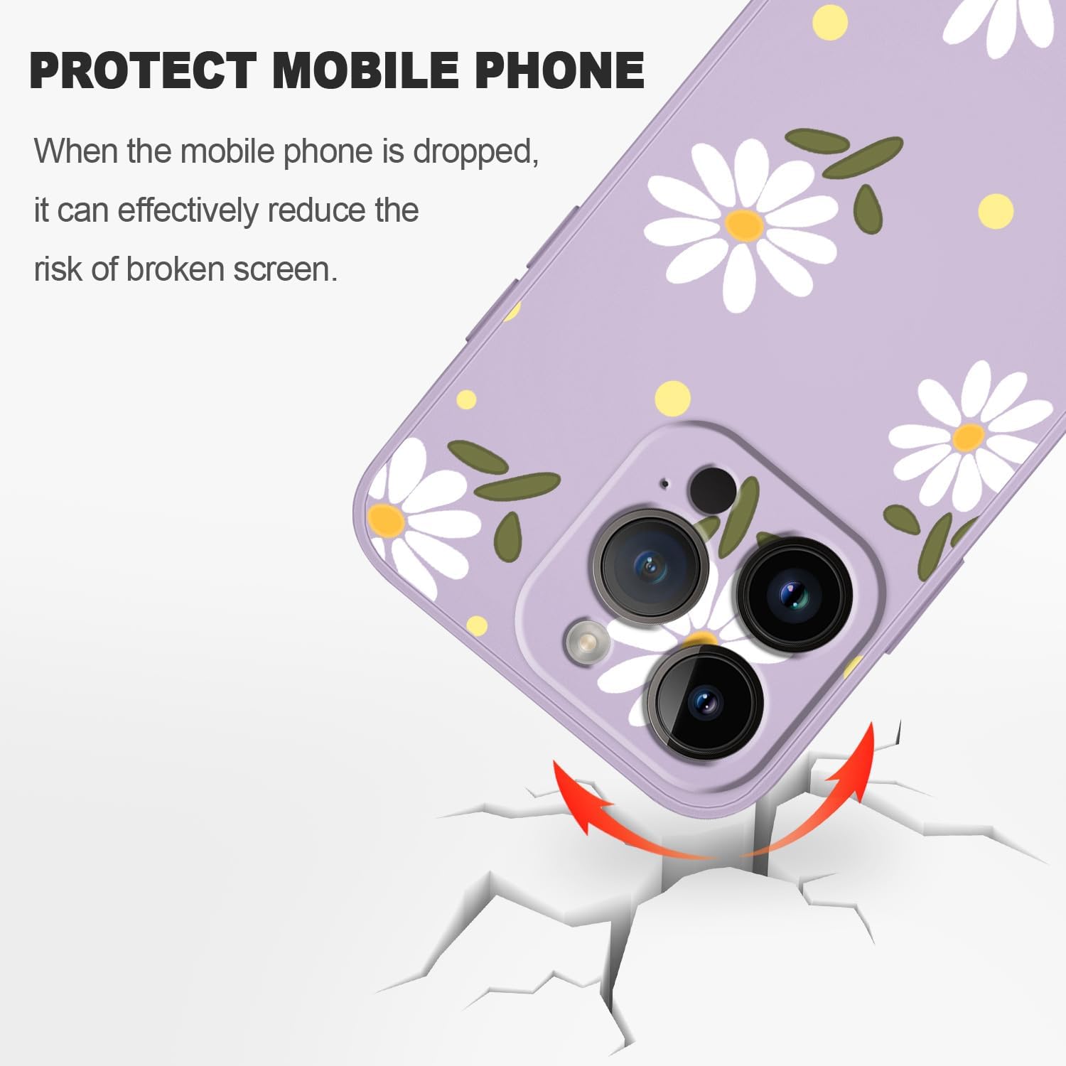 LEECG Fundas para iPhone 15 Pro, fundas para iPhone 15 Pro con diseño de crisantemo lateral, suave a prueba de golpes, protector de lente de cámara