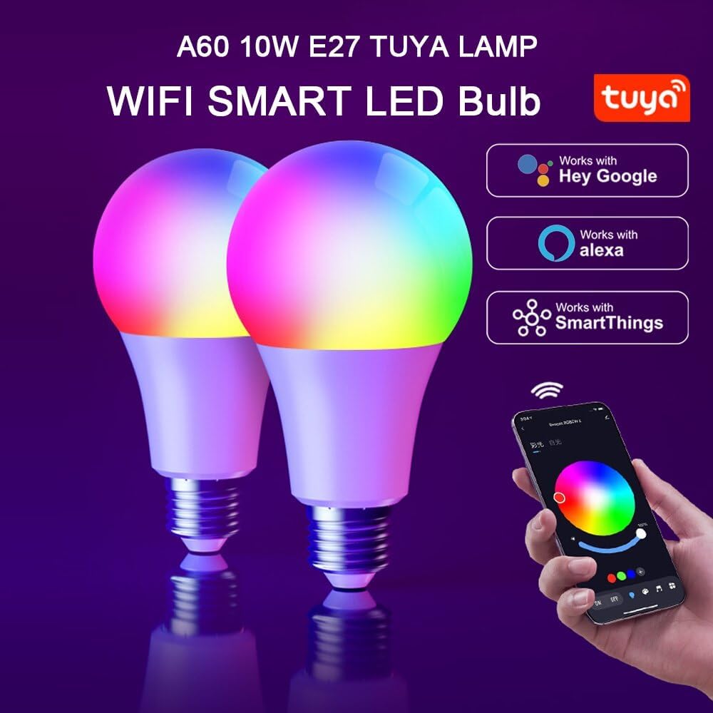 Bombillas inteligentes, cambio a todo color, bombillas inteligentes regulables de 9 W, no requiere concentrador, compatible con Alexa y Google