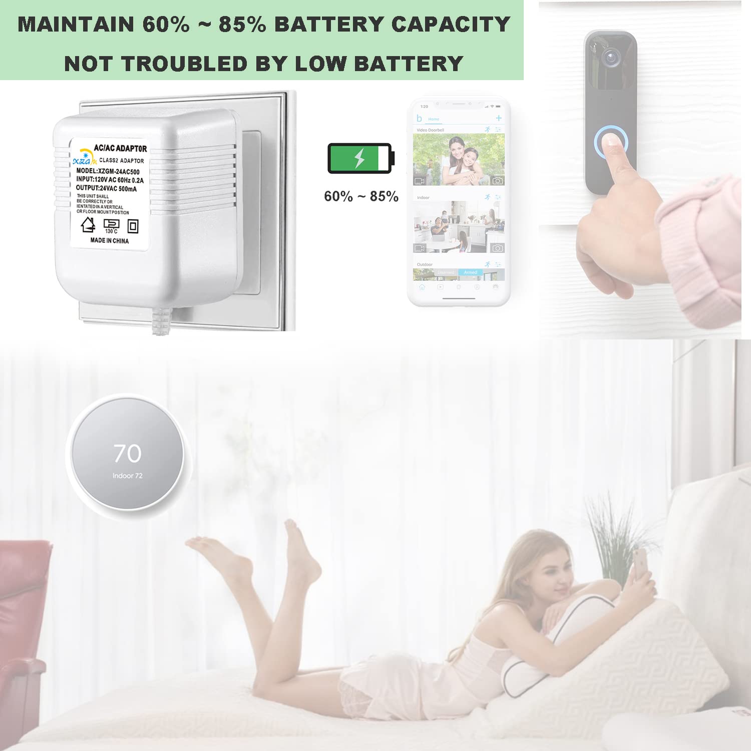 Transformador de 24 voltios, fuente de alimentación de 500 mA, adaptador de cable C de 393 pulgadas32.8 ft de longitud de cable para todas las