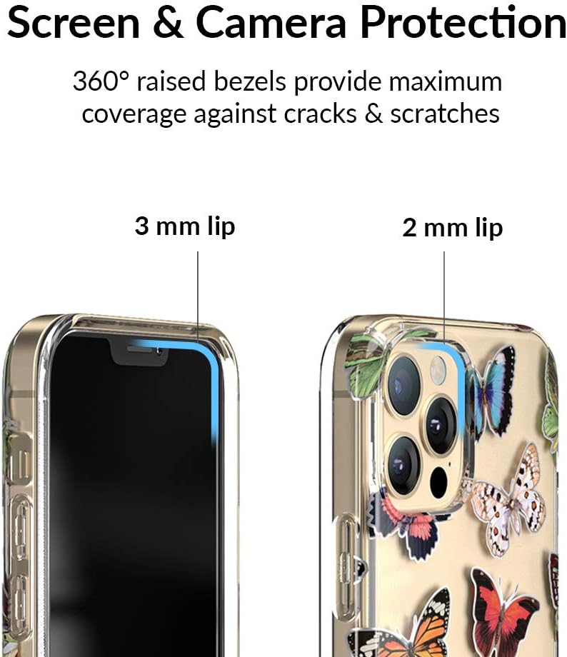 Velvet Caviar Funda compatible con iPhone 13 Pro Butterfly probada en caídas de 8 pies, bonita funda protectora transparente para teléfono para mujer