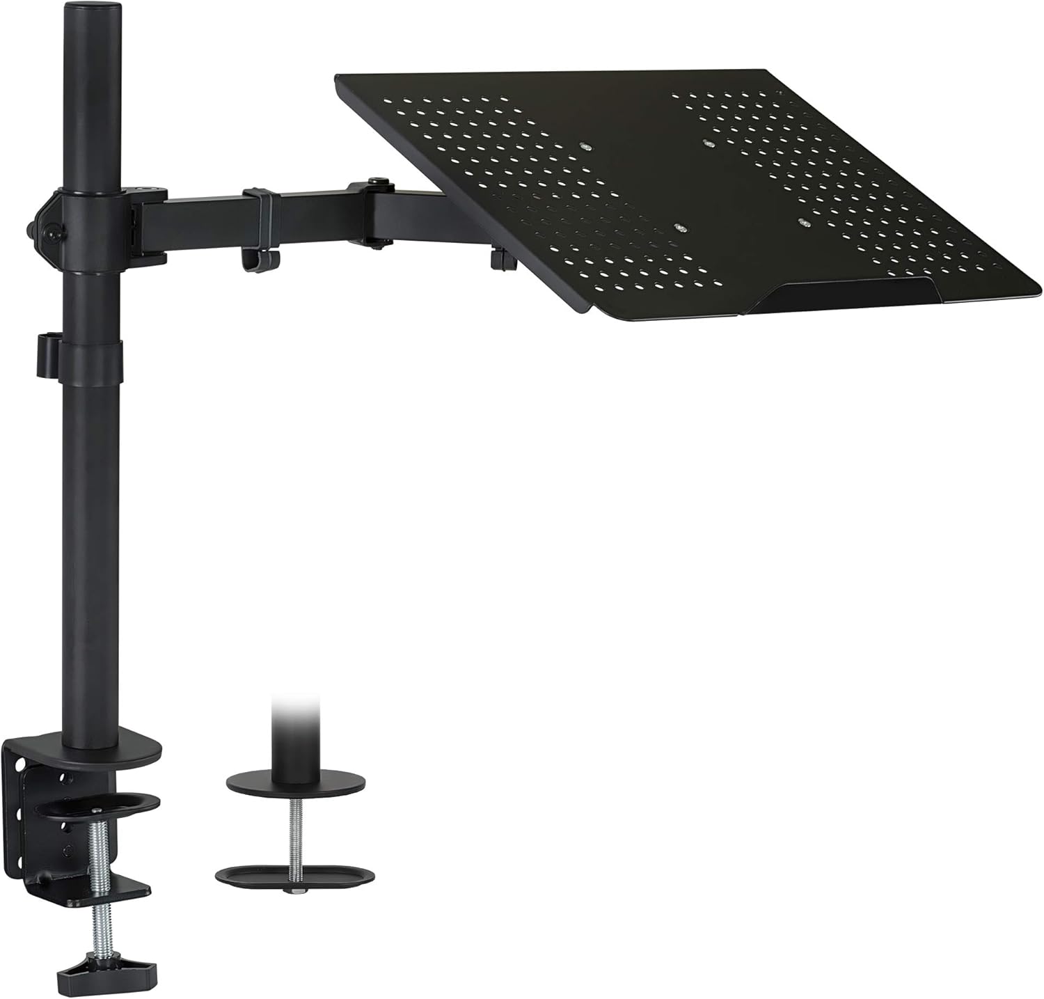 Mount-It! Soporte de escritorio para laptop, brazo de movimiento completo para laptop con bandeja ventilada, brazo de extensión ajustable de alta