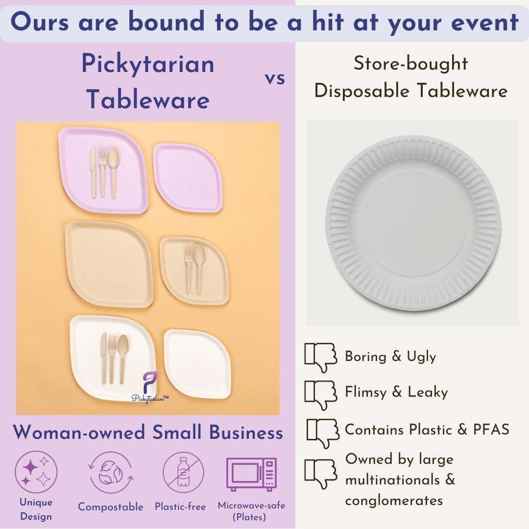 Platos desechables de color morado elegante para fiestas y eventos de boda  Juego de 50 platos y cubiertos de bambú de primera calidad (10 de cada