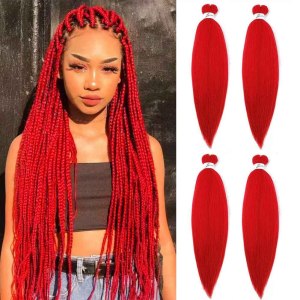 SOKU Cabello trenzado rojo preestirado de 24 pulgadas de largo, cabello trenzado rojo, 4 paquetes de fibra sintética de ganchillo trenzadas, textura SOKU Cabello trenzado rojo preestirado de 24 pulgadas de largo, cabello trenzado rojo, 4 paquetes de fibra sintética de ganchillo trenzadas, textura