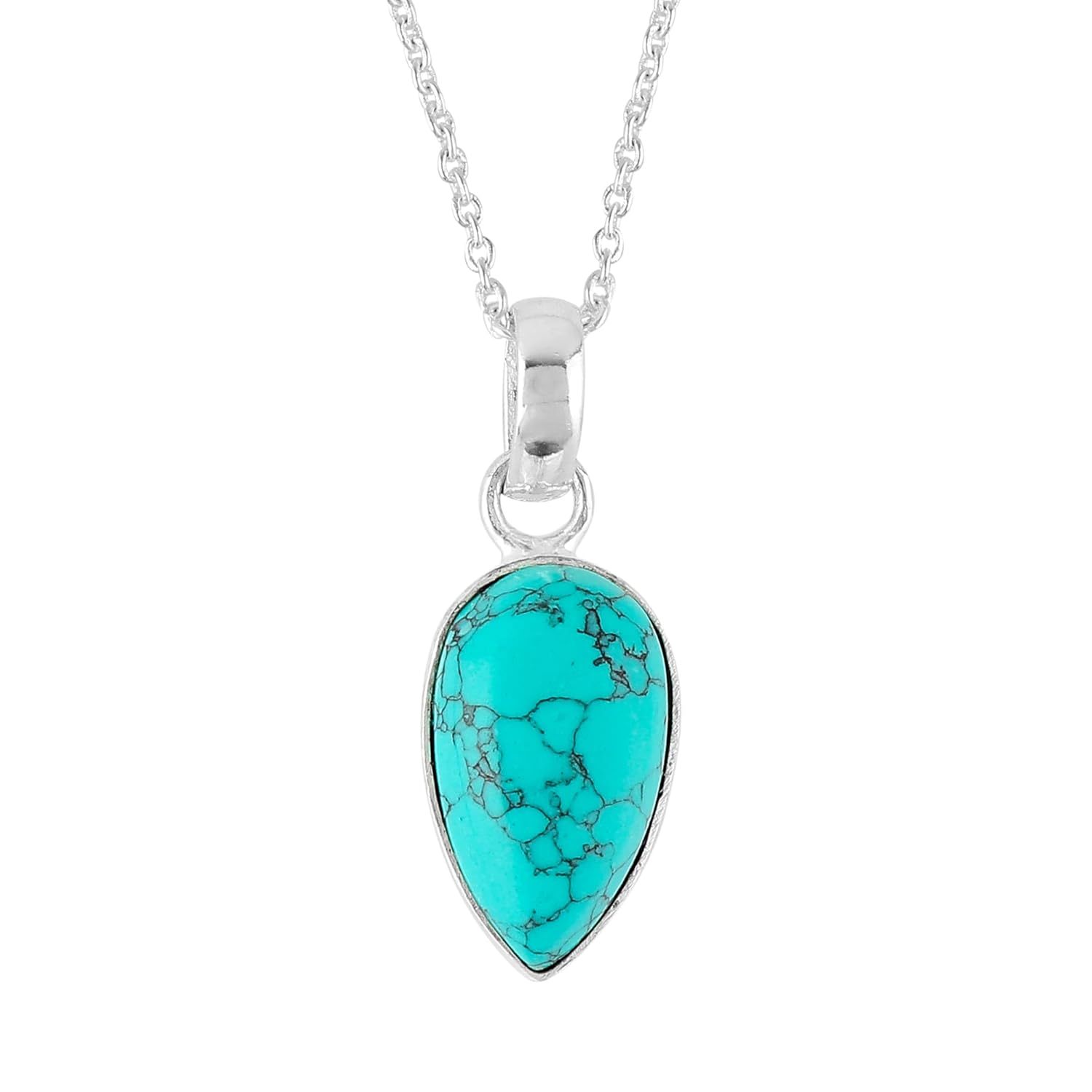 Turquoise Pear Pendant Necklace, Crystals Pendant, Energy Healing Crystals Birthstone Jewelry, 16 + 2 Inch Silver Plated Adjustable Chain