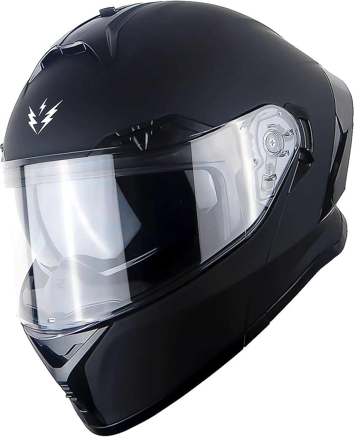 1Storm Nuevo casco modular de cara completa para motocicleta, escudo solar de doble visera con luz trasera LED recargable negro mate