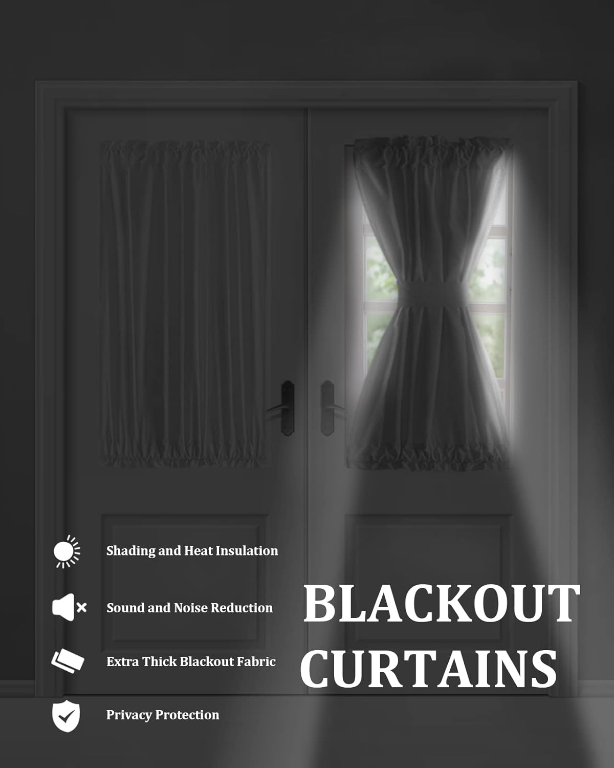 Cortinas de puerta francesa de Navidad para ventana de puerta, panel de cortina con bolsillo para barra con alzapaños para luz lateral delantera y