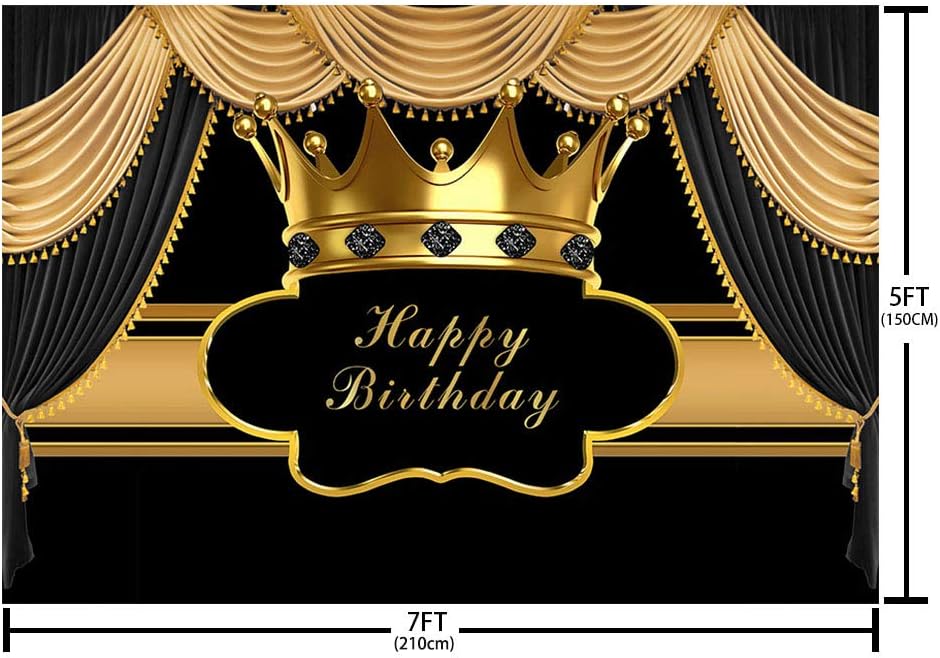 MEHOFOND Cortina negra y dorada para decoración de fiesta de cumpleaños, para hombre, niño, príncipe, corona dorada, pancarta de diamantes