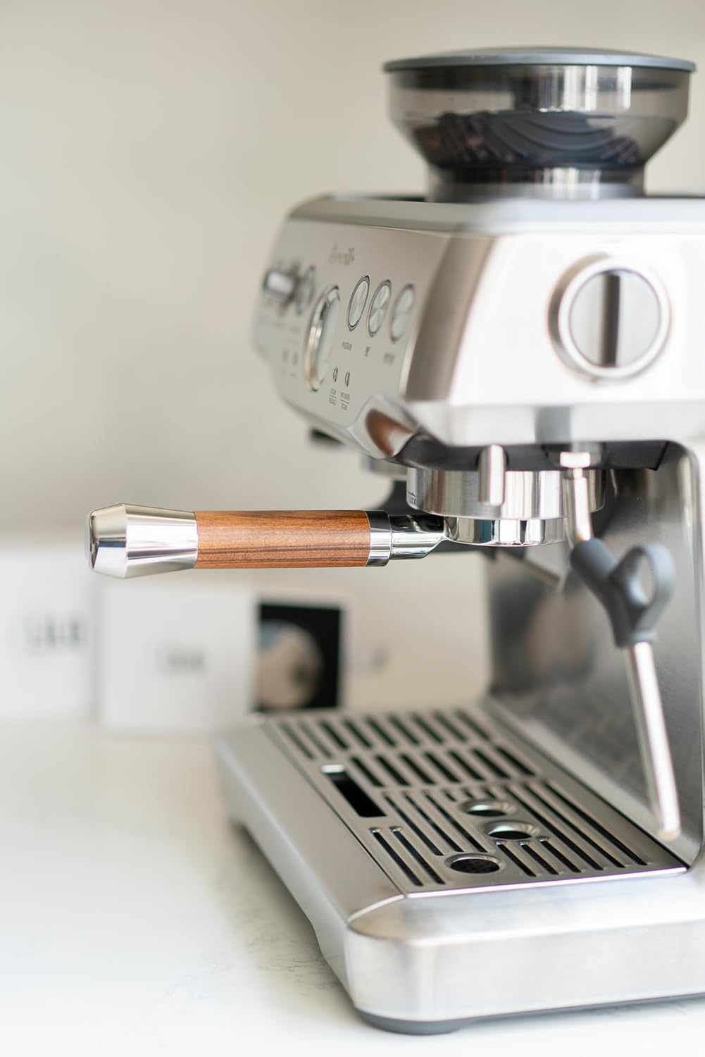 Portafiltro de 3 orejas sin fondo de 2.126 in  Compatible con máquinas Breville de 2.126 in  Mango estable (Barcino Fusion, 2.126 in Breville)