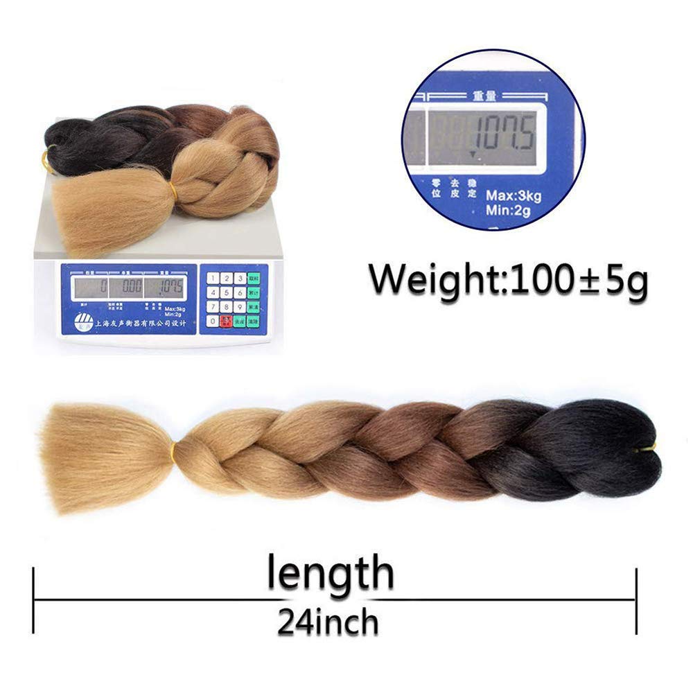 6 juegos de extensiones de cabello Kanekalon trenzado y sombreado, pelo de fibra sintética de alta temperatura de 24 pulgadas para trenzas crochet
