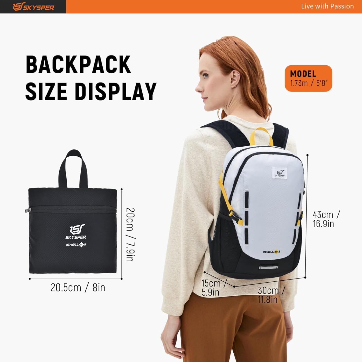 SKYSPER Mochila ligera de senderismo  Mochila de viaje pequeña de 20L Mochila plegable resistente al agua para mujeres y hombres