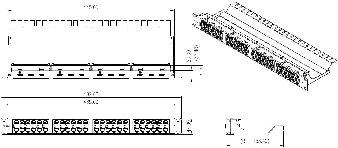 R.J. Enterprises -HDPP-48-C6A (48 puertos- en una U)-Sin perforación-10G, alta densidad, alimentación a través, panel de conexión para-Edge-Data