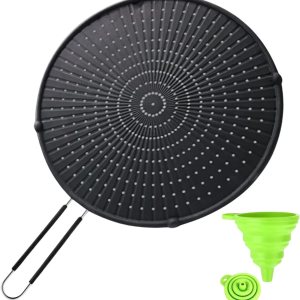 Young Energy Pantalla de silicona para cocinar, sartén con embudo de aceite plegable, protector contra salpicaduras de grasa, antiadherente, Young Energy Pantalla de silicona para cocinar, sartén con embudo de aceite plegable, protector contra salpicaduras de grasa, antiadherente,