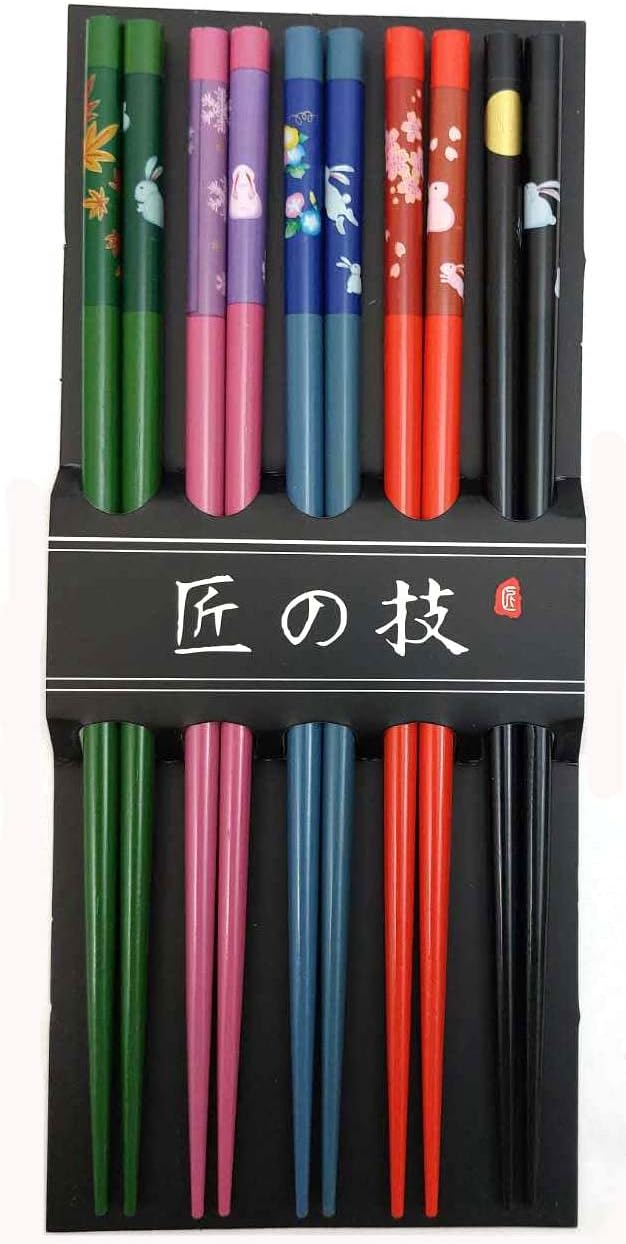 JapanBargain 3644, palillos de bambú reutilizables japoneses chinos coreanos, palillos de madera, palillos para el cabello, 5 pares de regalo, aptos