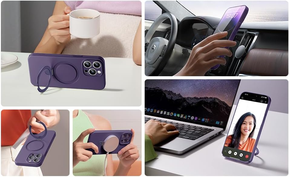 Funda para iPhone 14 Pro Max con soporte magnético invisible protección militar contra caídas compatible con MagSafe antihuellas, interior de espuma