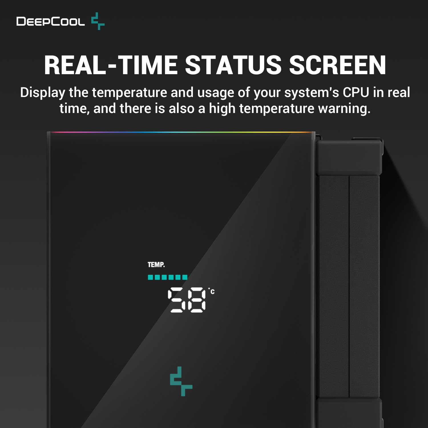DeepCool AK620 Enfriador de aire digital para CPU Mighty 260w TDP 6 tubos de calor de cobre de doble torre con pantalla de estado y tiras LED ARGB
