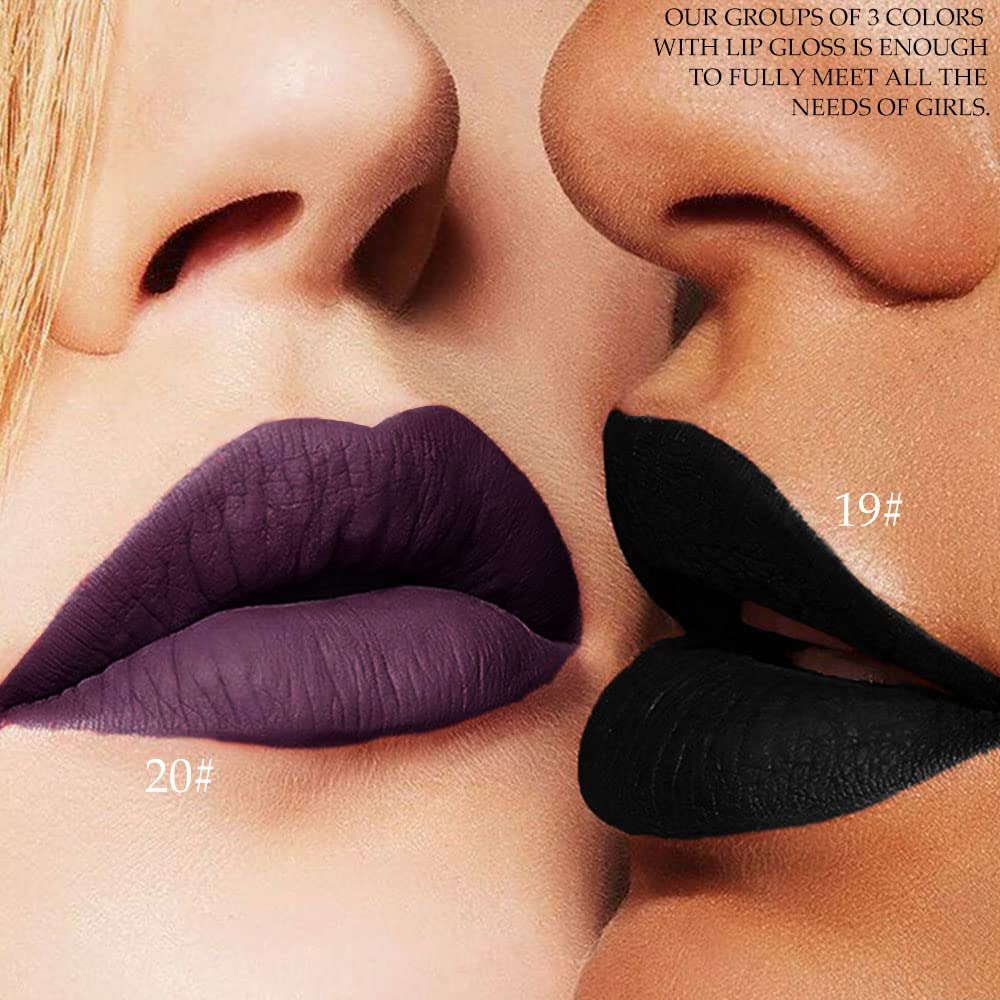 evpct 3 lápices labiales líquidos mate azul oscuro, negro, morado, mate, brillo de labios, juegos de maquillaje a prueba de manchas, cara de cráneo,