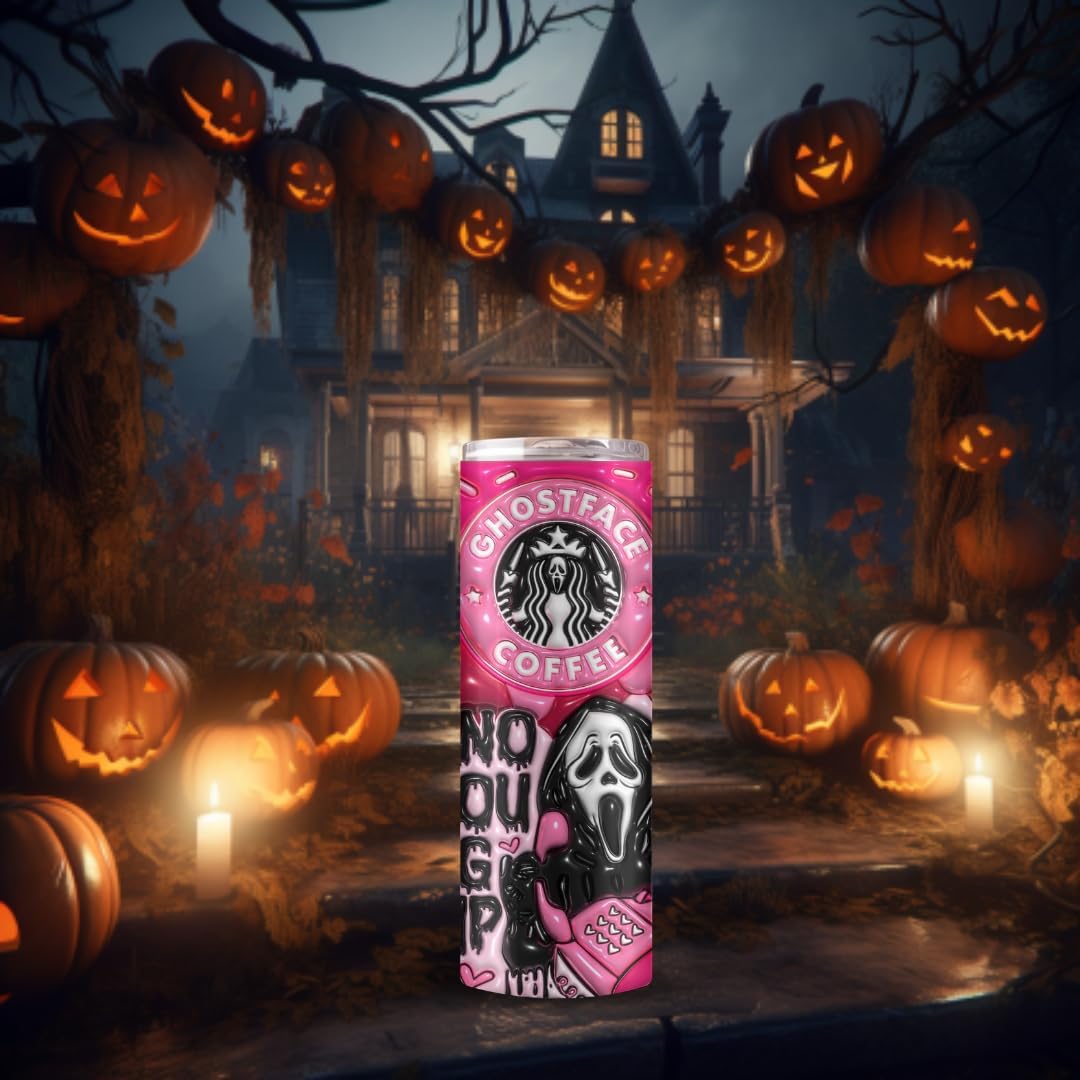 Vaso de acero inoxidable de 20 onzas para Halloween, con cara fantasma, vasos espeluznantes, aislados, reutilizables