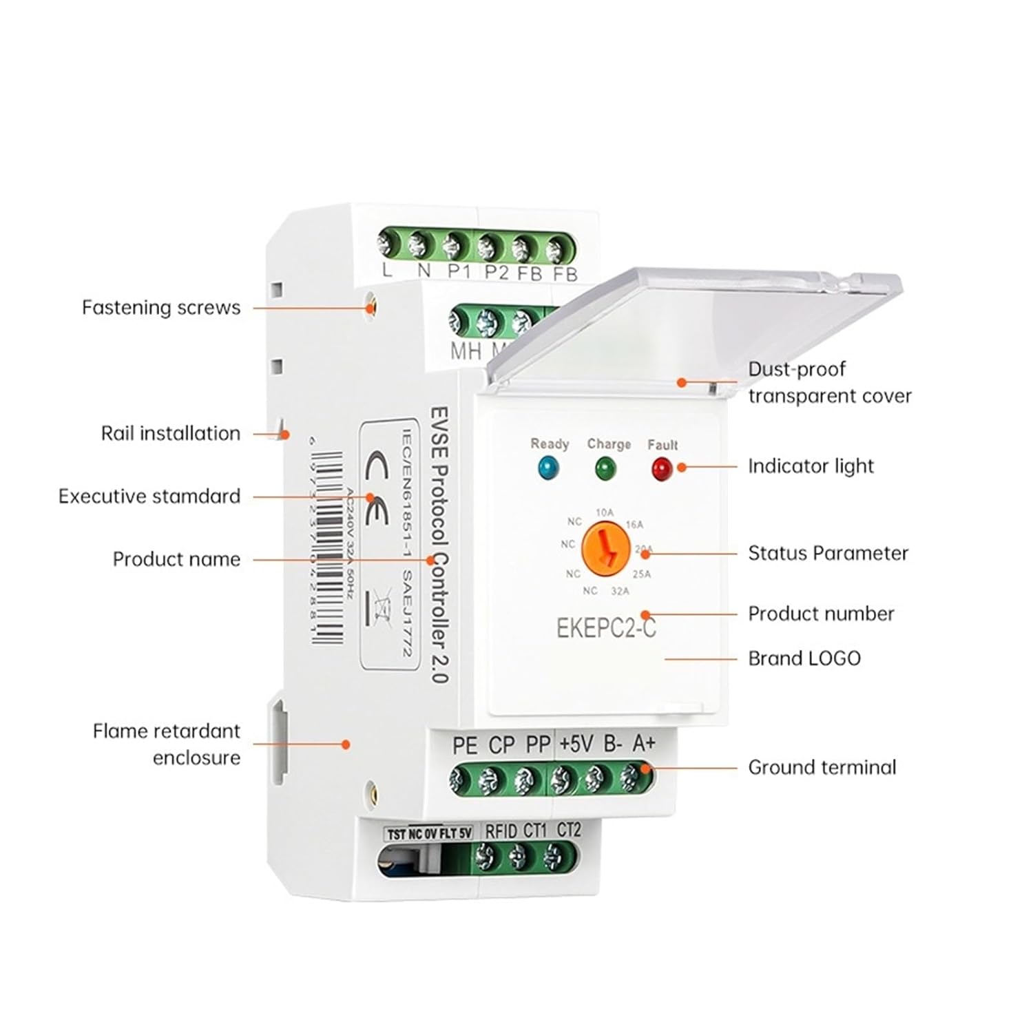 1 unids controlador protocolo electrónico EPC EV estación de carga Cable Socket 32A AC 240V EKEPC2 (color  versión de cable)