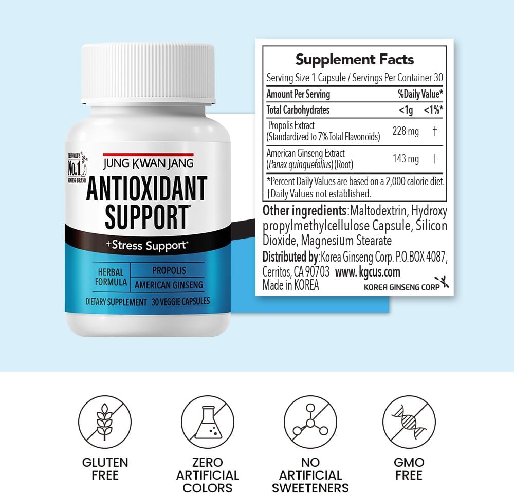 JKJ – Mezcla de apoyo antioxidante, aumenta la inmunidad y la energía con propóleos (229 mg) y ginseng americano (143 mg), 60 cápsulas para hombres