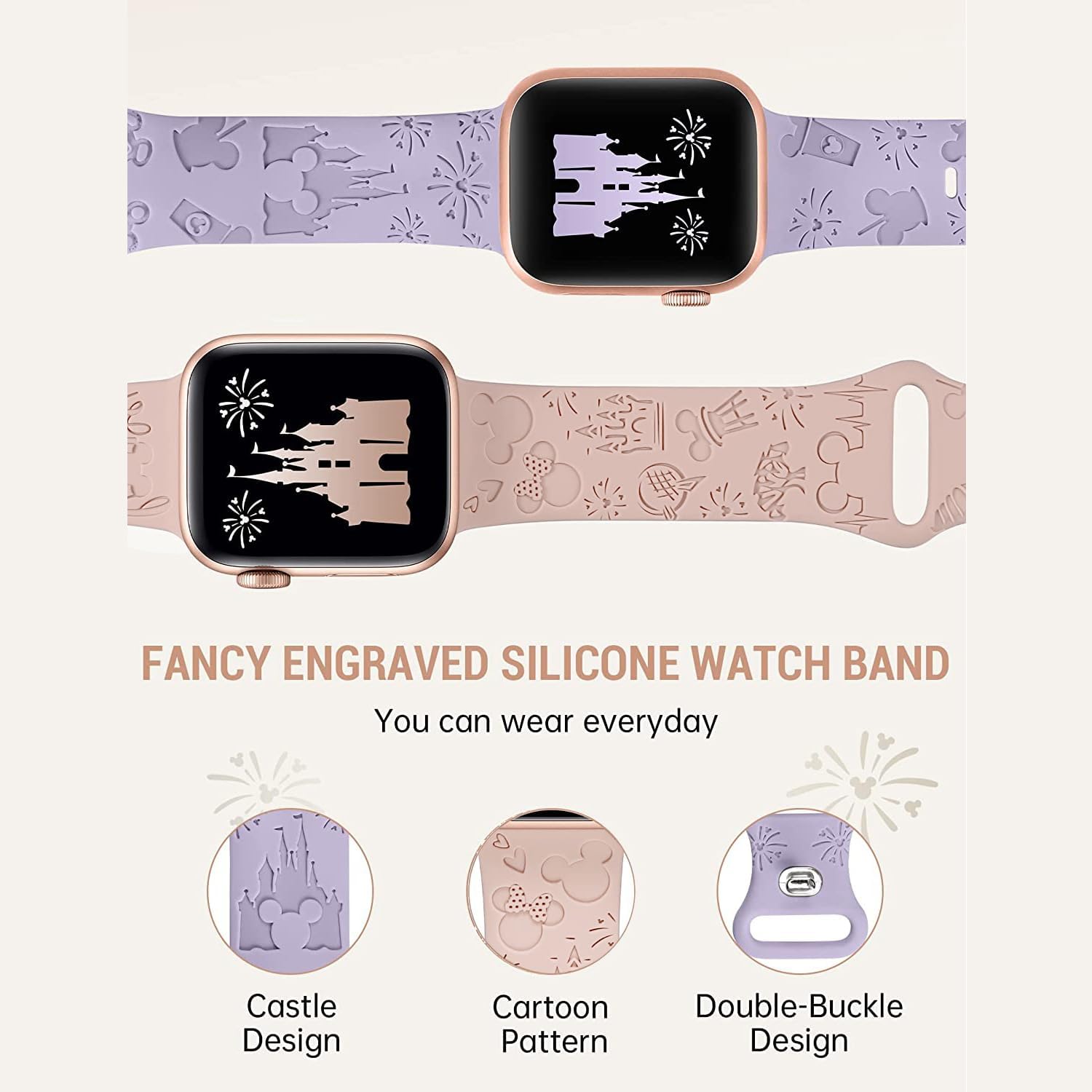 Correa de silicona grabada con dibujos animados compatible con Apple Watch Band de 1.496 in, 1.575 in, 1.614 in, 1.654 in, 1.732 in, 1.772 in, 1.772