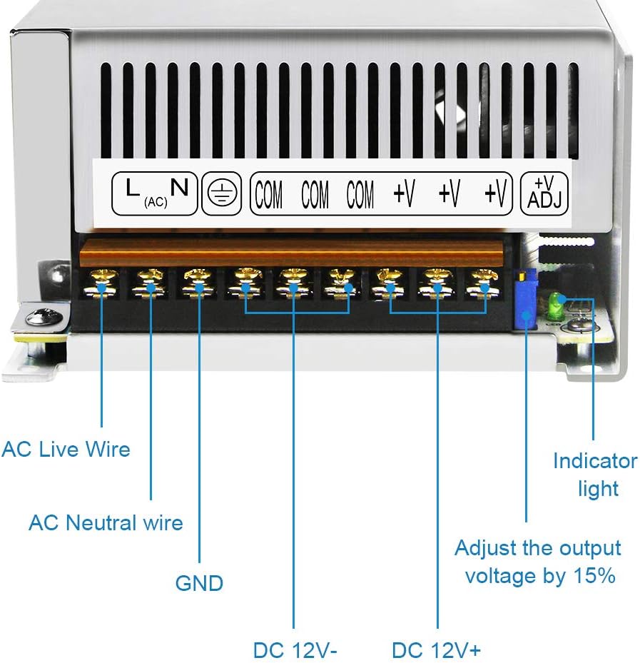 SHNITPWR Fuente de alimentación de 12 V 40 A 480 W Interruptor regulado Transformador de potencia AC 110V 220V a DC 12 voltios 40amp 38A 35A 32A 30A