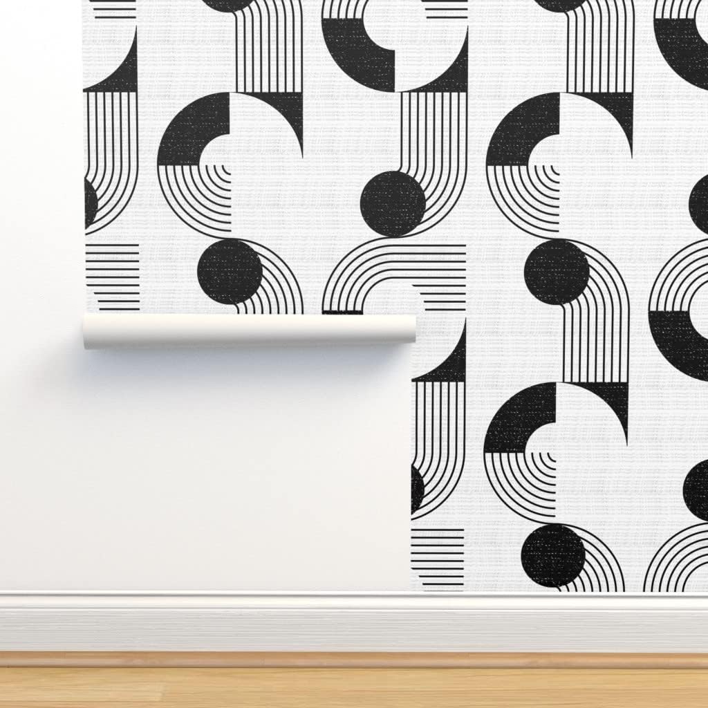 Spoonflower Peel & Stick Wallpaper Swatch – Bauhaus Noodle Bowl Medium Scale Black White Circles Modern Geometric Dots Graphic Custom Removable
