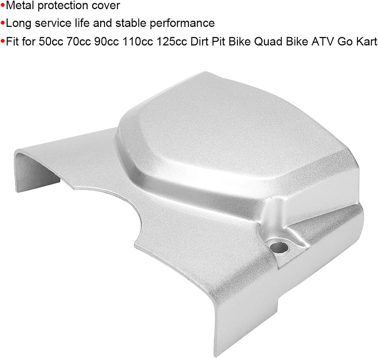 Cubierta de piñón de motor, cubierta de metal plateado para piñón izquierdo del motor, pieza de repuesto para 50 cc, 70 cc, 90 cc, 110 cc, 125 cc,
