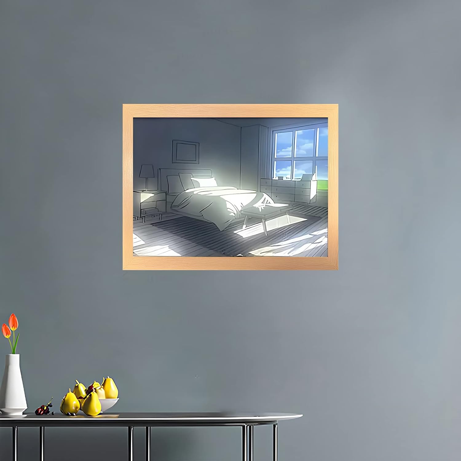 Pintura artística con luz LED, elegante marco de fotos iluminado, para pared, dormitorio, sala de estar, decoración del hogar, LED brillante detrás