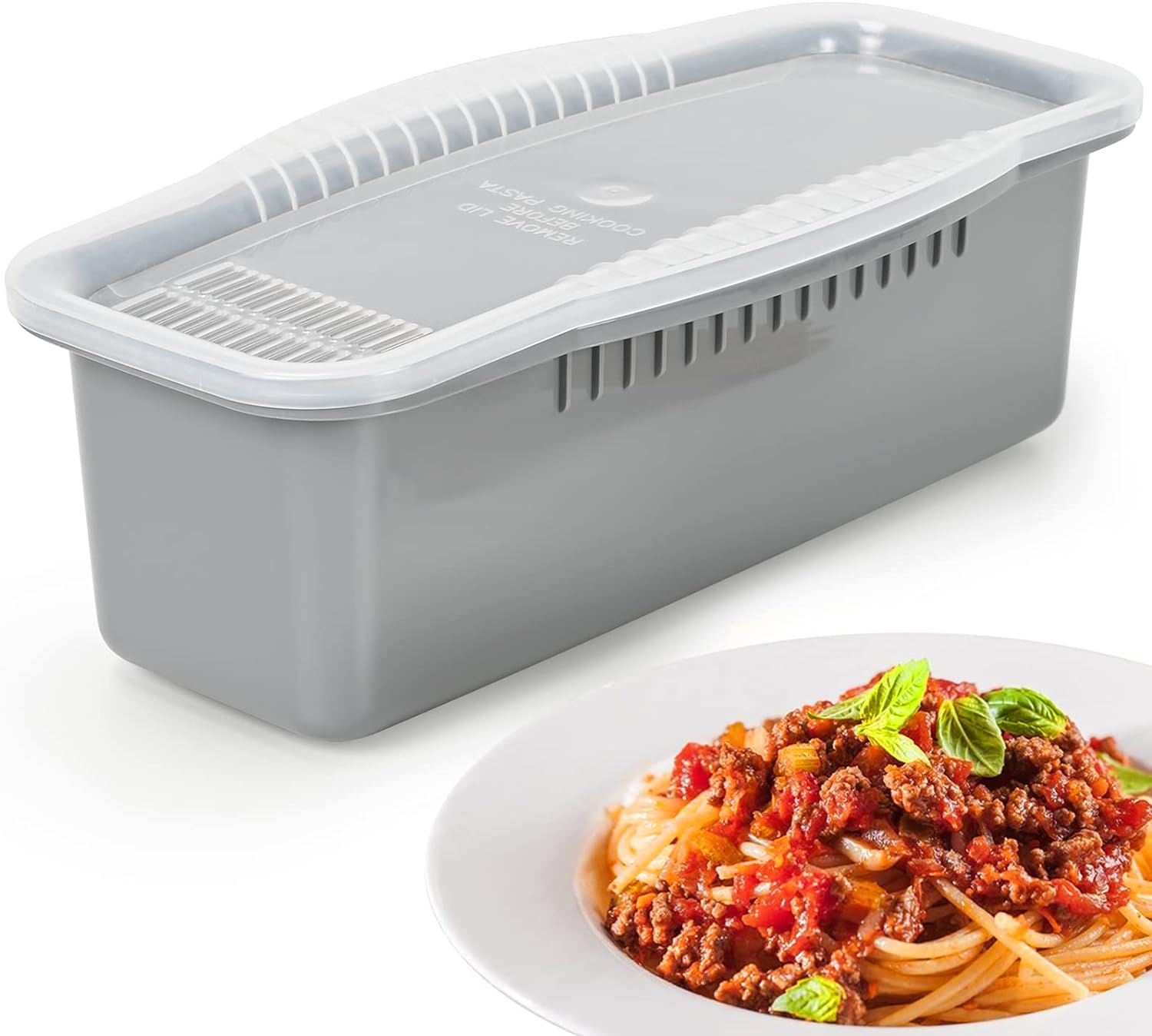 Cocedor de pasta para microondas con tapa de colador, cocina rápida y fácil de 4 porciones, sin pegarse ni esperar a que hierva, perfecta para hacer