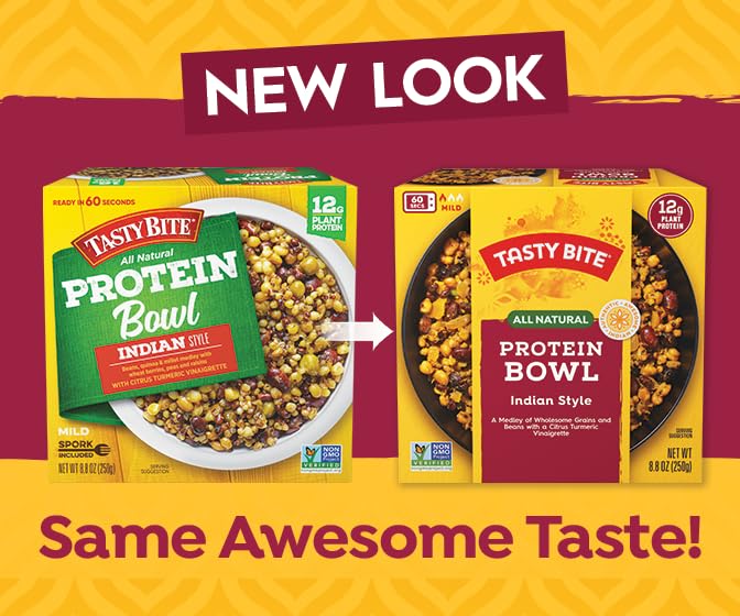 Tasty Bite Cuenco de proteínas estilo indio, listo para comer, apto para microondas, vegano, 0.42oz de proteína vegetal, 8.8 onzas (paquete de 6)
