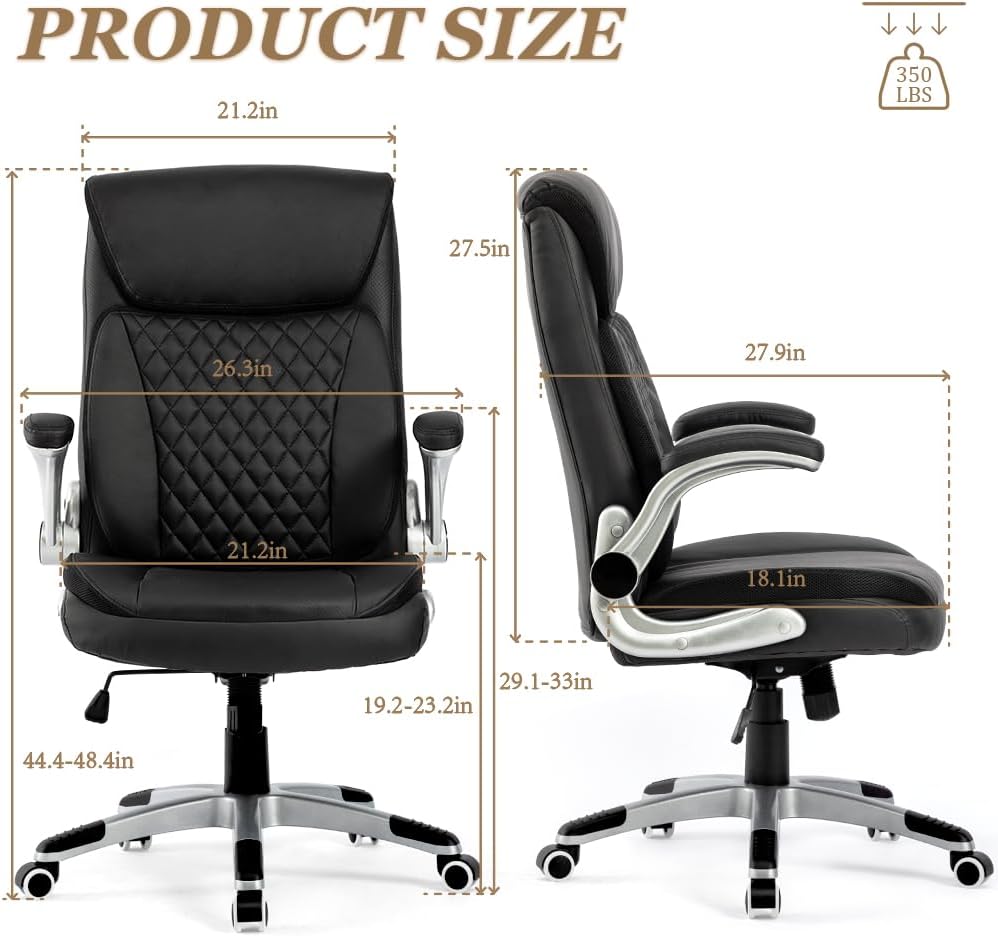Silla de oficina grande y alta, silla de escritorio ejecutiva resistente con reposabrazos abatibles, respaldo alto, asiento ancho, acolchado grueso,