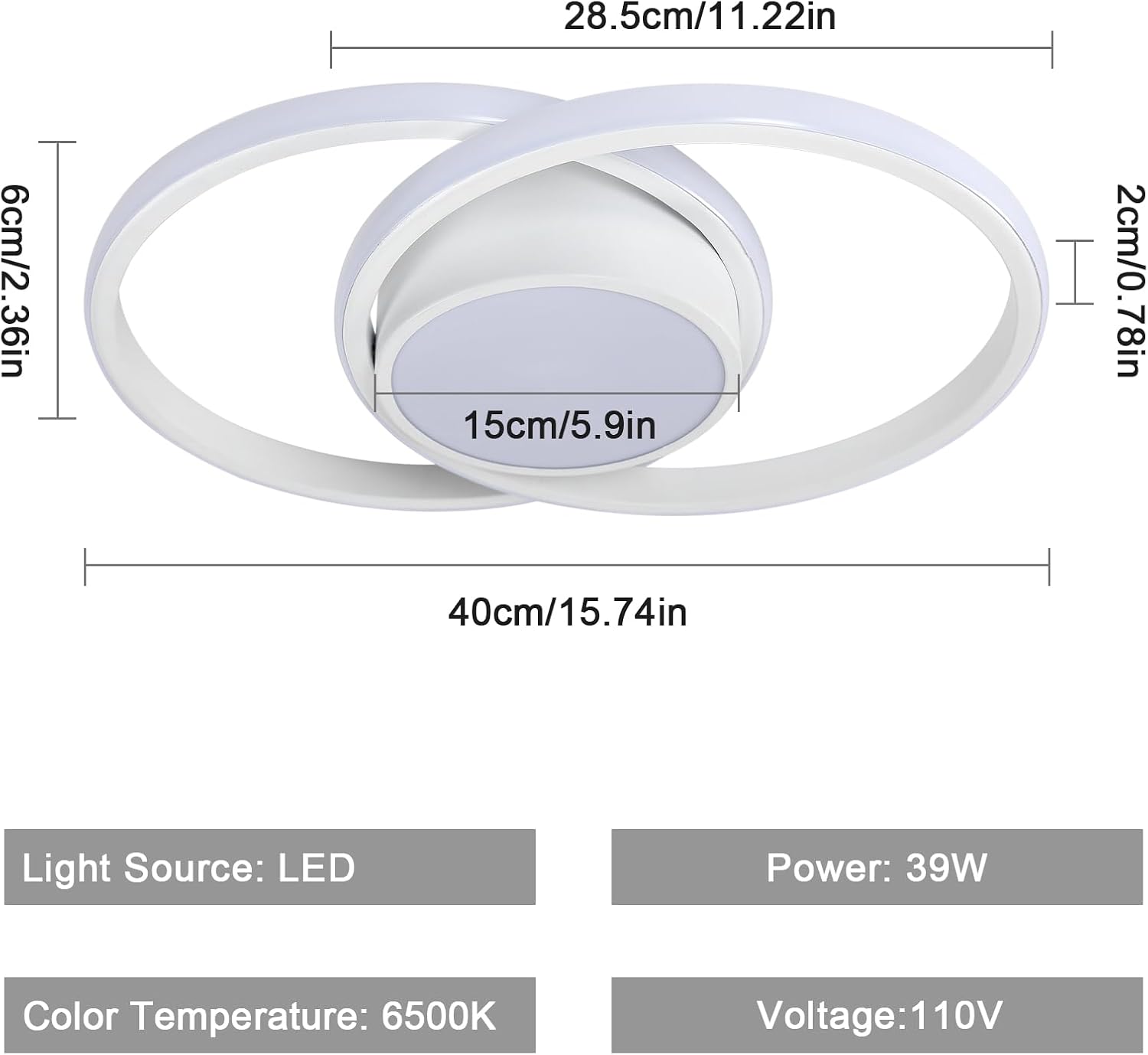AUA Juego de 2 lámparas LED de techo, modernas luces de techo semiempotradas, color blanco frío de 6000 K, lámparas de techo para cocina, comedor,