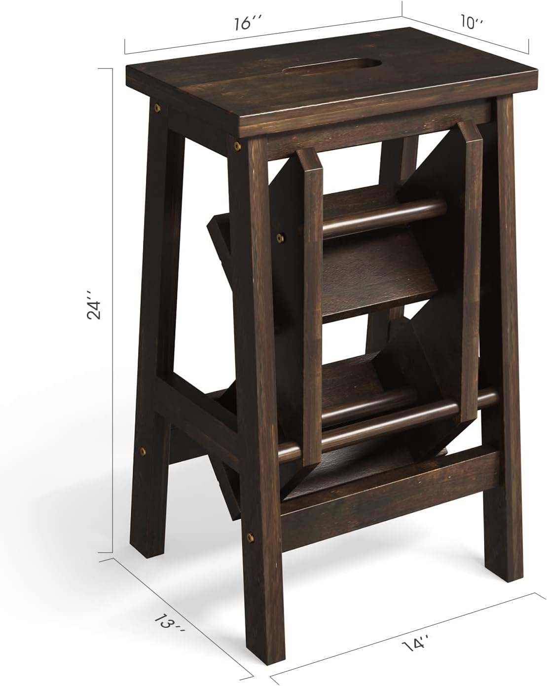 Costzon Taburete plegable de 3 niveles, taburete de madera 3 en 1, estante de almacenamiento de flores para el hogar, cocina, biblioteca, escalera