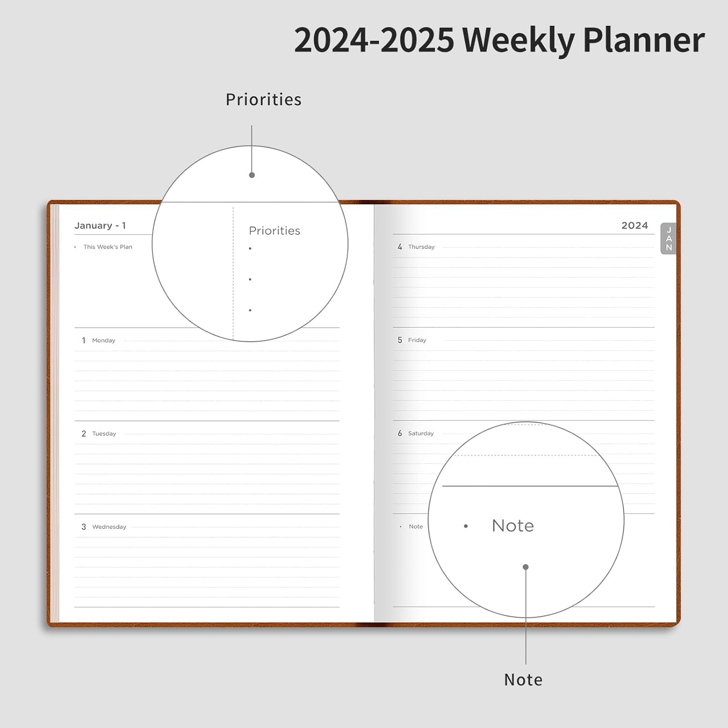 RETTACY Agenda 2024  Calendario 2024  Agenda 2024-2025 diaria, semanal y mensual, enero 2024  marzo 2025, papel premium sin ácidos de 3.53 ozm, tapa