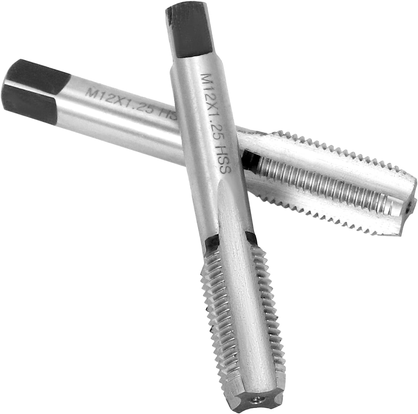 QWORK Taper métrico cónico y enchufe, paquete de 2 roscas M12 x 1.25 para mano derecha, herramienta HSS de corte de precisión con extremo cuadrado y