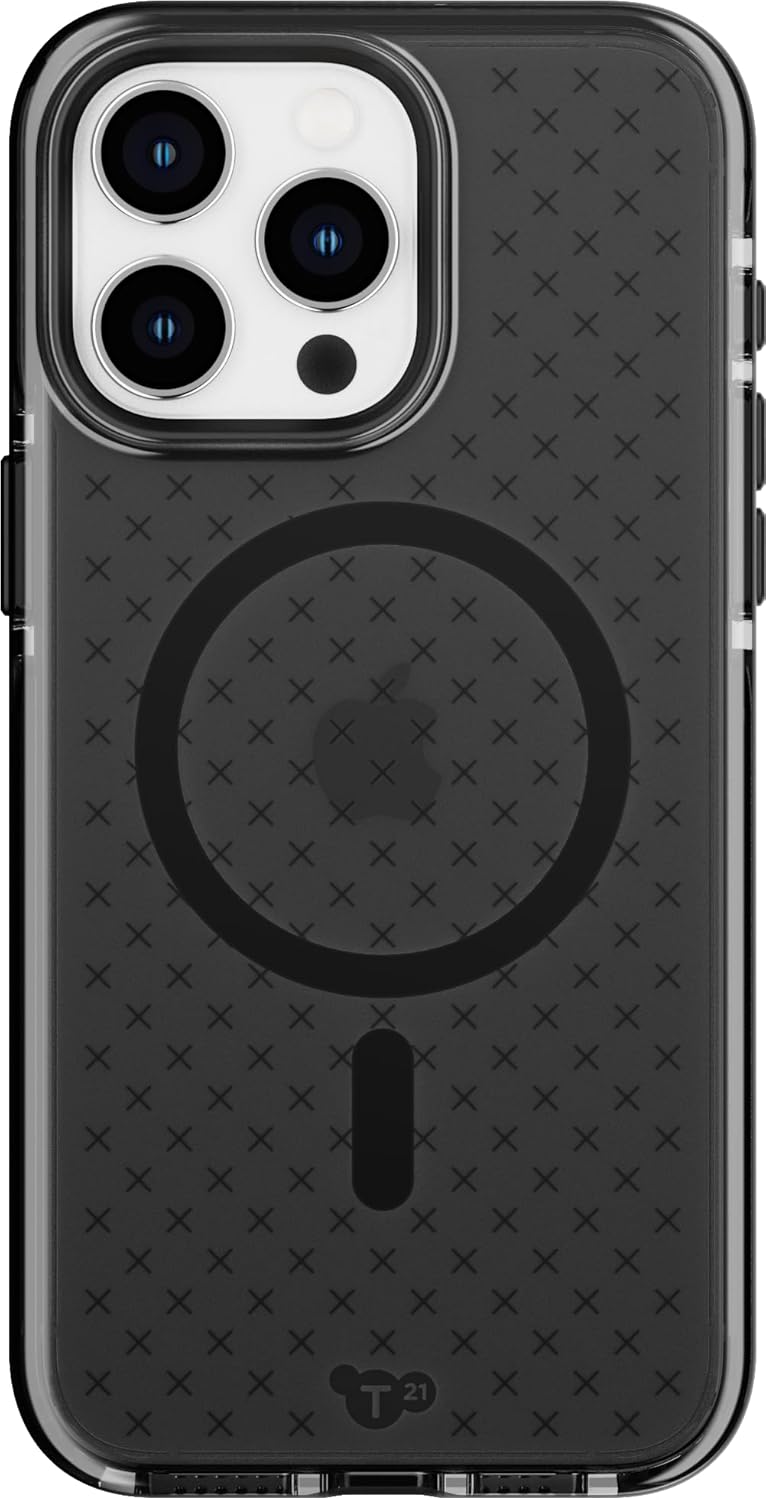 Tech21 Evo Check – Funda para iPhone 15 Pro Max, compatible con MagSafe, funda de protección contra impactos, color ahumadonegro