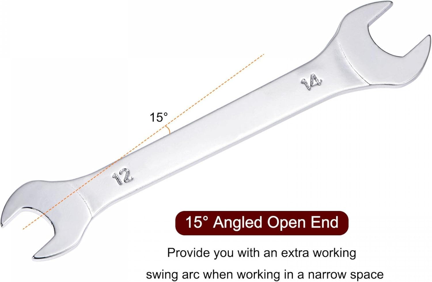 uxcell Llave fina de extremo abierto, espejo métrico de 0.472 in x 0.551 in, acero de alto carbono, para mantenimiento doméstico y reparaciones