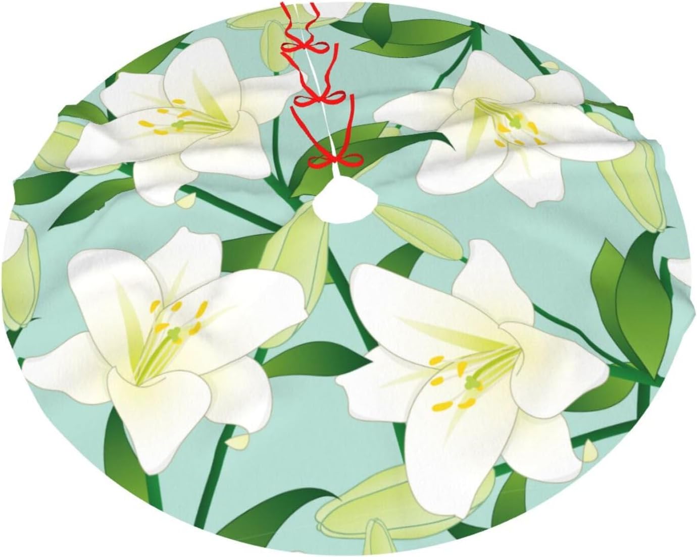 Giglio Bianco sul Fondo Della Menta Christmas Tree Skirt 30″ Xmas Tree Skirt Christmas Tree Decorations Christmas Decorations for Tree Indoor Soft