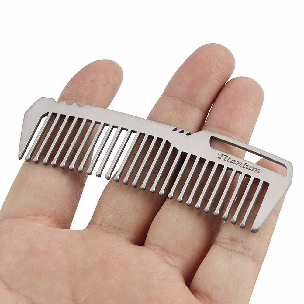 Mini peine de aleación de titanio portátil Antiestático EDC Gear Peines peine de titanio peine Peines de pelo (plata)